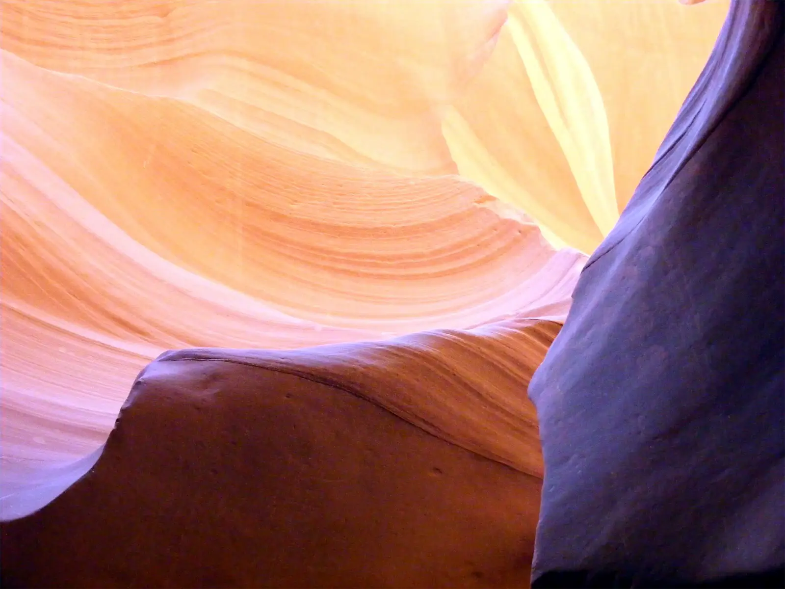 Grès rose et orange aux formes de vagues sous la lumière d’Antelope Canyon, près de Page