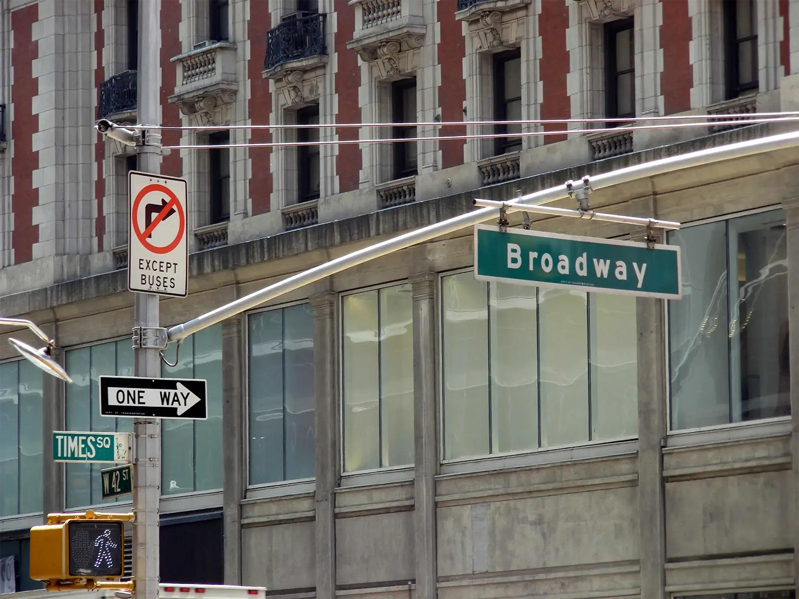 Panneau de rue Broadway au croisement de Times Square et de la 42e Rue à Manhattan