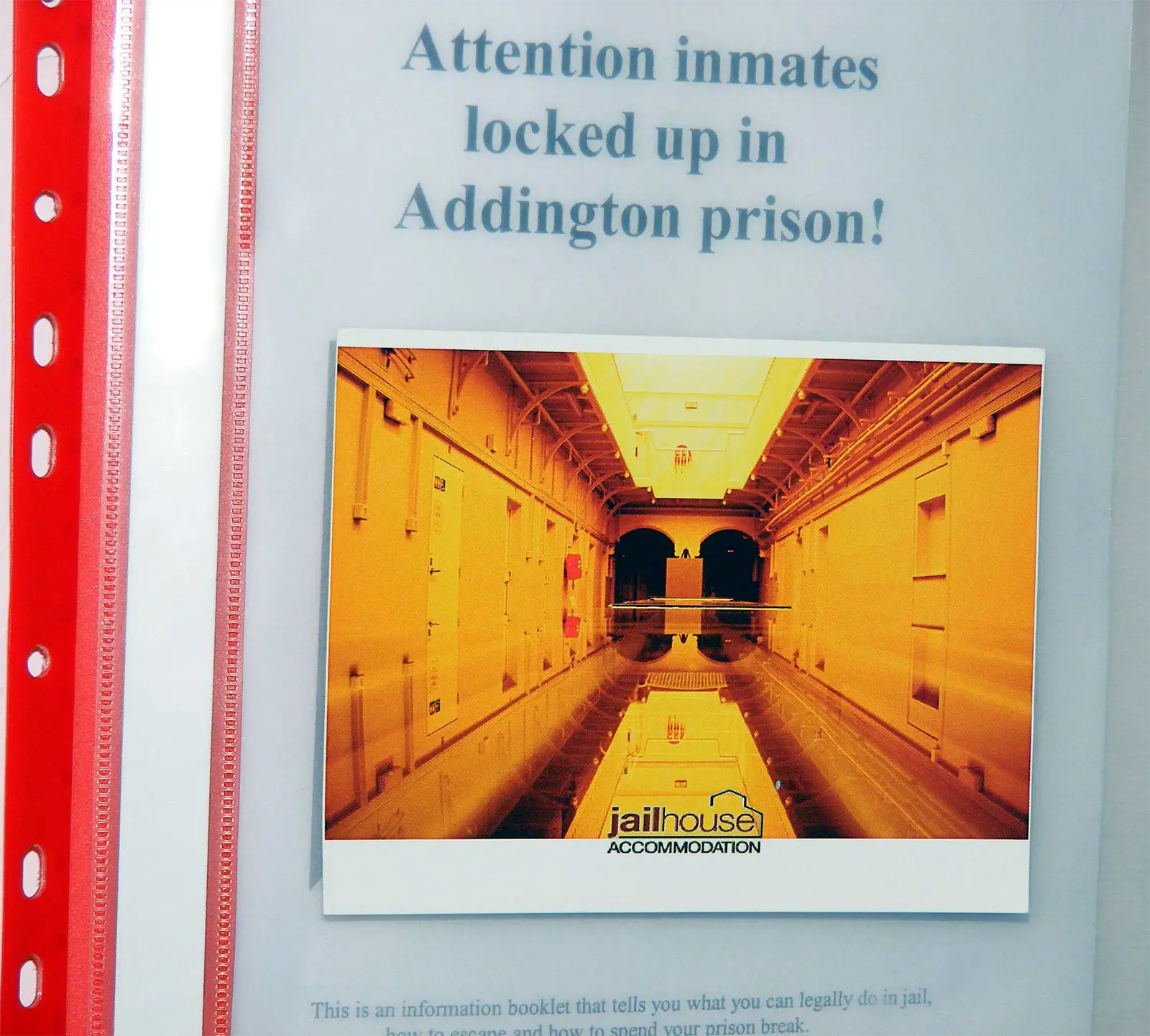 Livret d’accueil de la Jailhouse, auberge installée dans l’ancienne prison d’Addington à Christchurch