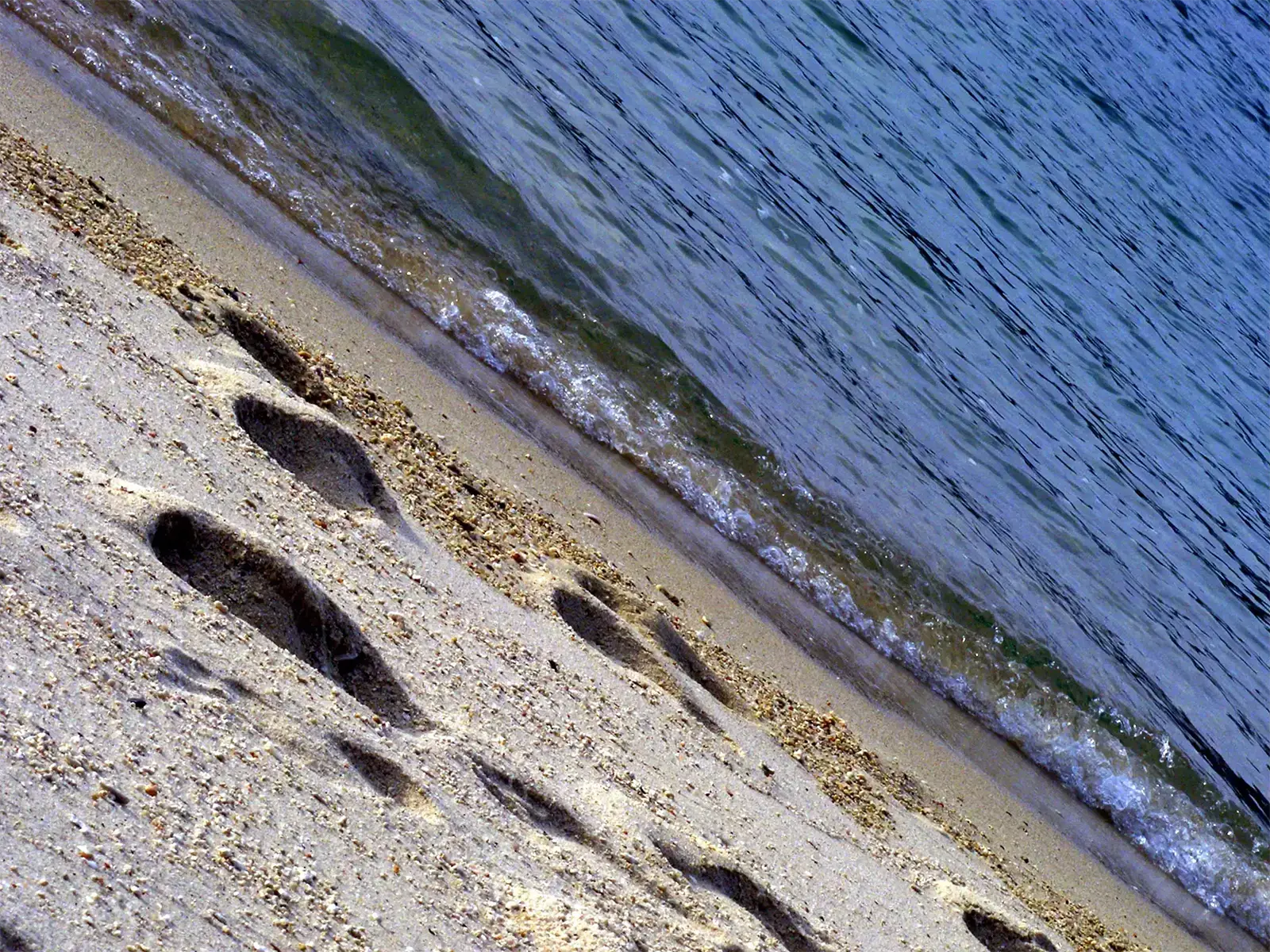 Empreintes de pas dans le sable au bord de l’eau sur une plage de Koh Lipe
